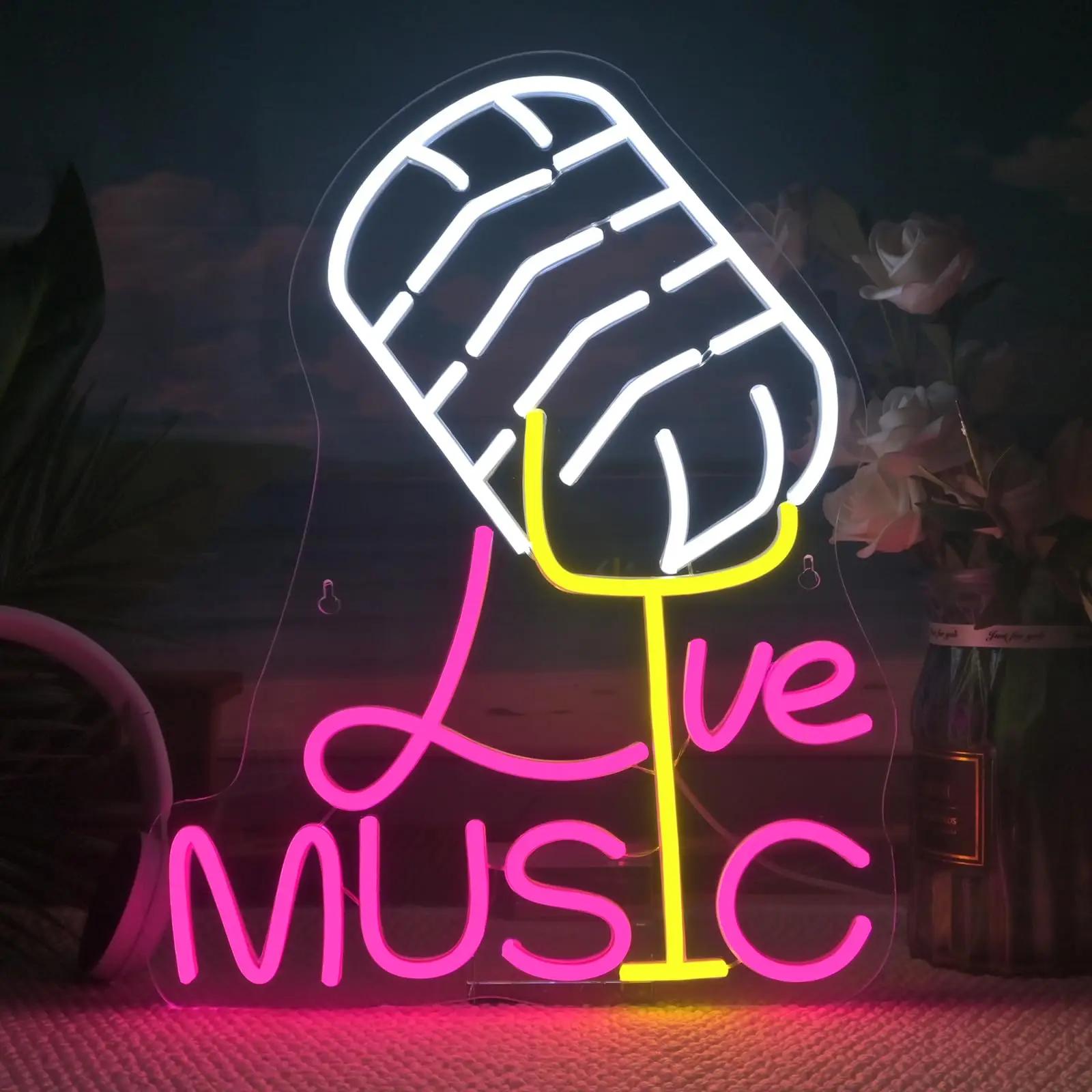 

Live Music Neon Sign Microphone LED Light Wall Decoration Music Scene Bedroom Party Decoration Fans Gift
