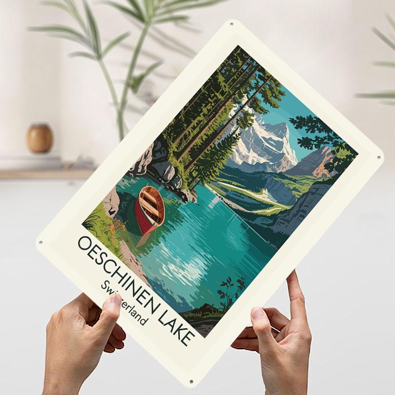 

Oeschinen Lake Switzerland Travel Tin Plaque Poster Customized Wall Art Retro Vintage Metal Signs for Man Cave Home Decorations 7.9x11.8In(20x30cm)