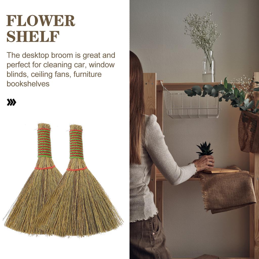 2Pcs Desktop Broom Short Handle Small Brooms Efficient Dust Brushes for Home Office Car Cleaning Manual Dust Removal
