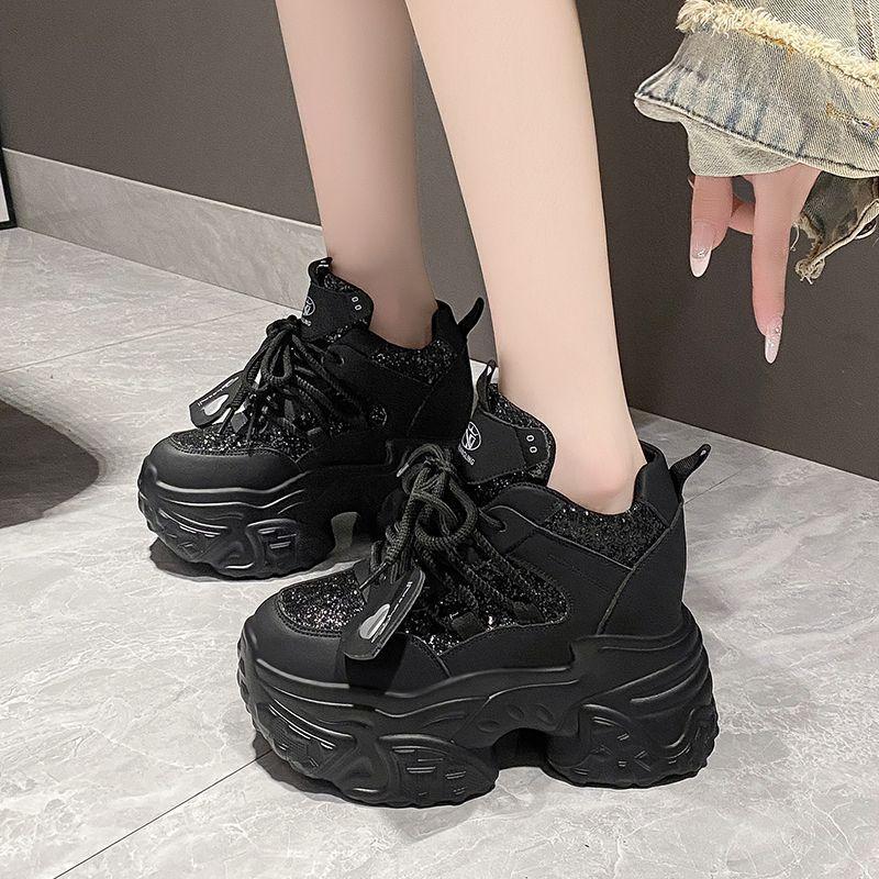 New Dad Shoes Breathable Women's New Mesh Autumn Heightening Sports and Leisure Shoes White Silver
