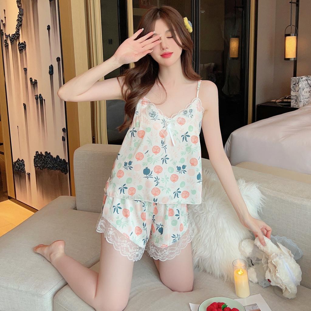 New sexy pajamas women's ice silk summer sexy cute princess style suspender shorts thin loungewear
