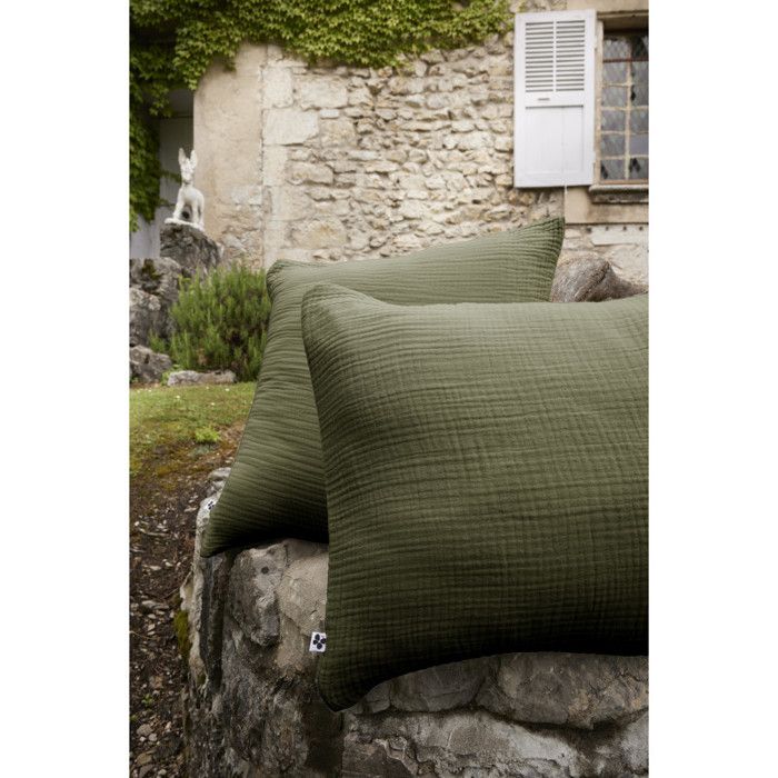 Taie d'oreiller "Ina" toutes dimensions "Quadruple Gaze de Coton" l'Effet Papillon - 60x60 - Vert