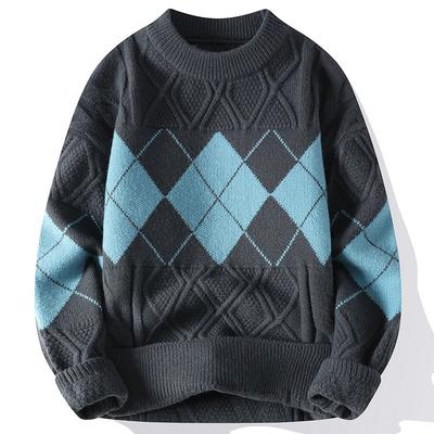 Hot Selling Men's Fashion Personalized Color Blocking Crew Neck Sweater Plus Size Knitted Sweater