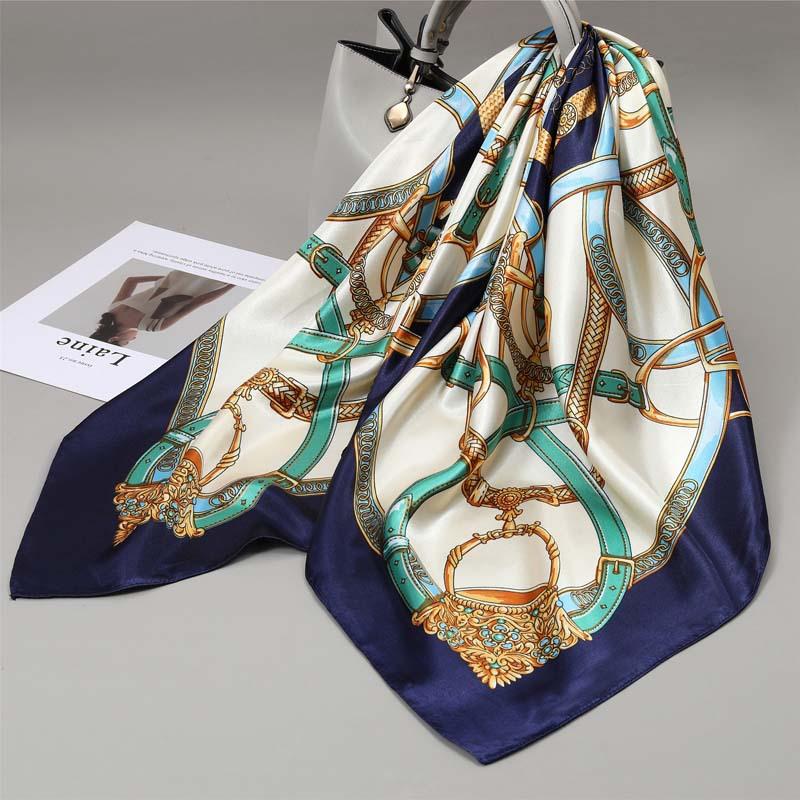 90x90cm Square Shawls Satin Neck Scarf For Women Fashion Print Floral Head Hijab Scarves Female Silk Feel Neckerchief Headband