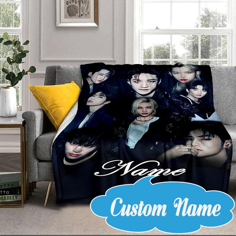 Custom Name K-pop stray Style Collective Blanket bed sofa Blanket Flannel Blanket for Camping, Hiking, Picnic Essentials,gift for Fan family