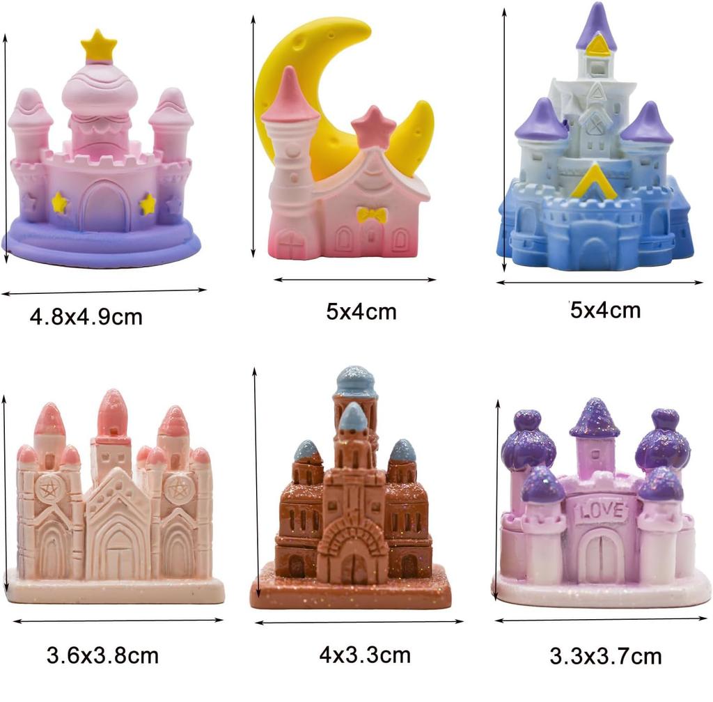 Pinenjoy 6-teilige Harz-Traumschloss-Figur, Mini-Märchenschloss, Weihnachts-Schlossdekoration, Versteck für Waldgeister, Rosa Schloss, Europäischer Stil