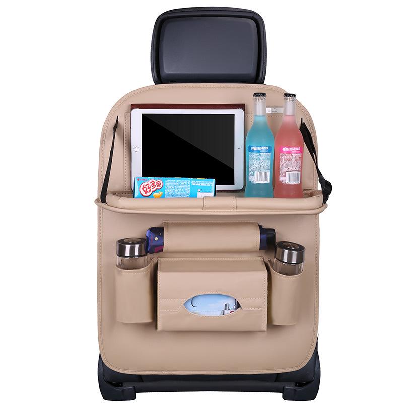 Car Seat Back Organizer with Foldable Table Tray PU Leather Storage Organizer Pockets Kick Mats Seat Interior Accessories