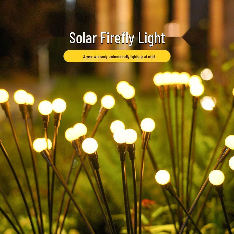 Outdoor Solar Firefly String Lights - Waterproof Decorative Stake Lights for Garden, Lawn, Tree, and Camping. 6-head Firefly - Steady On