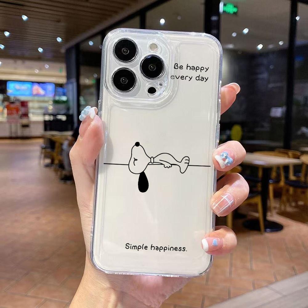 

Cute S-Snoopys Dog Line Phone Case for iPhone 17 Air 16 15 14 Plus 13 12 11 Pro Max X Xs XR 8 e Soft TPU Transparent Cover iPhone 11