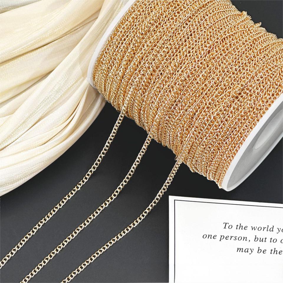White Silver Cross Link Chain Necklace & Bracelet Extension 18K Gold Plated Stainless Steel Geometric Bead Caps