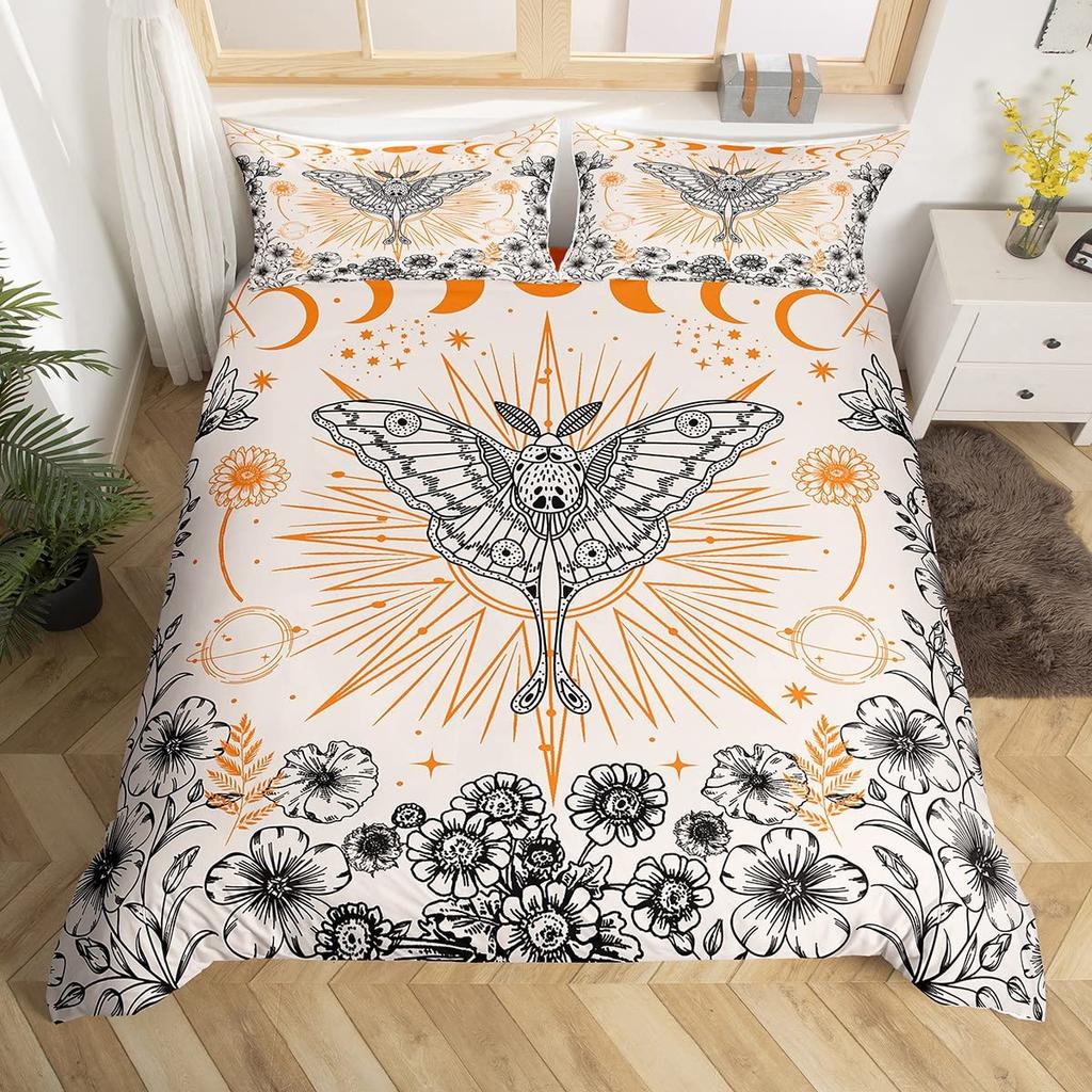 Flowers Moth Butterfly King Queen Duvet Cover Trippy Mushroom Bedding Set Moon Starry Sky Quilt Cover Polyester Comforter Cover