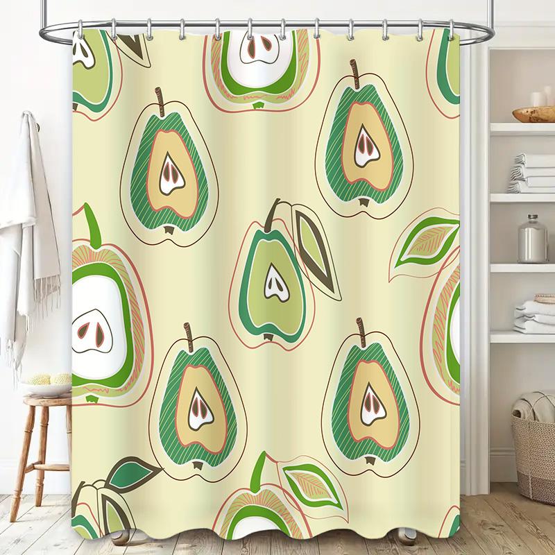 Fruit Pattern Shower Curtain SetModern Bath Decor with Pear Design Green Cream Colors (60 X 72) [Product CodeQ1458]