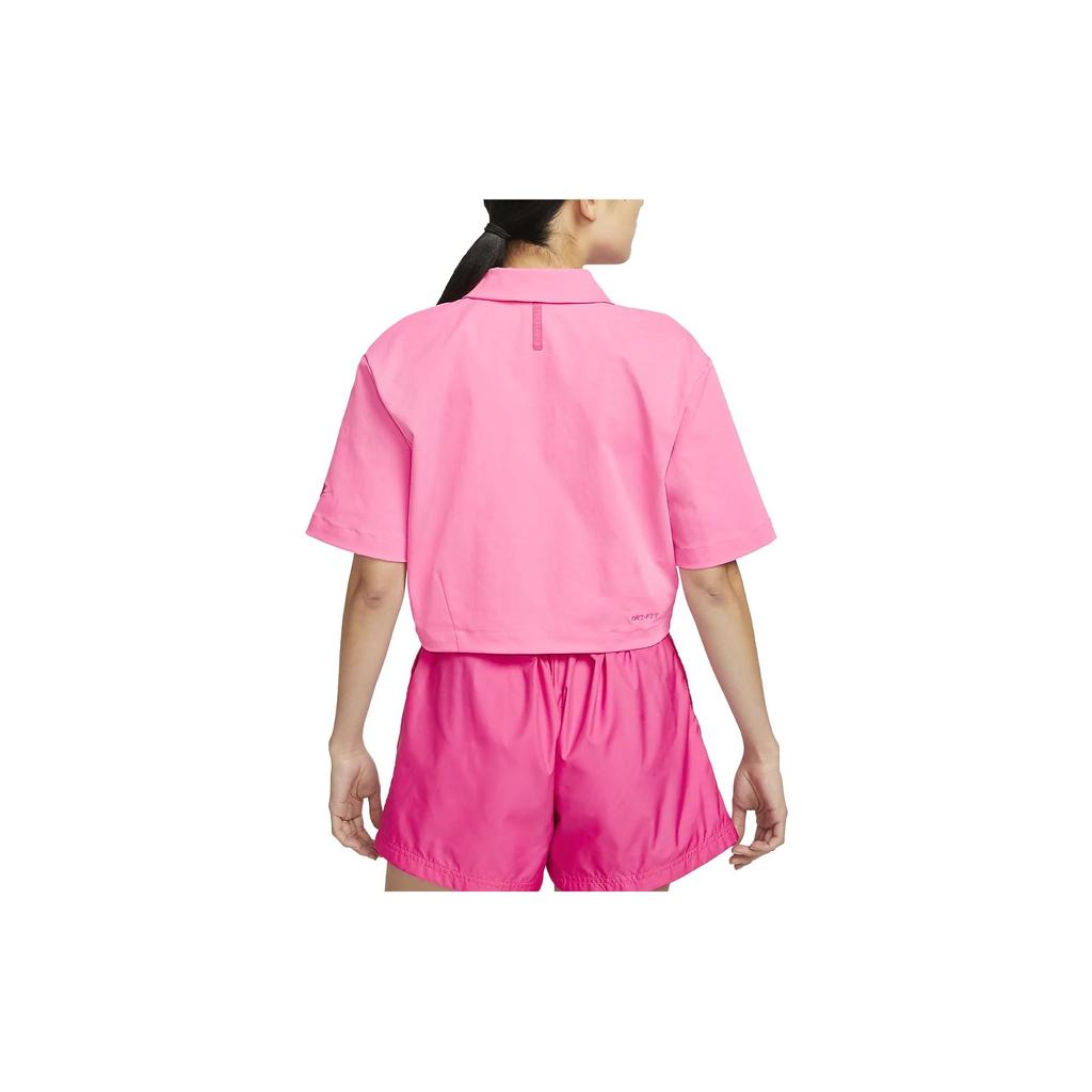 Nike Sportswear Dri-FIT Tech Pack Solid Logo Zip Casual Quick-Dry Breathable Woven Polo Shirt Women shirts Pink DV8241-606