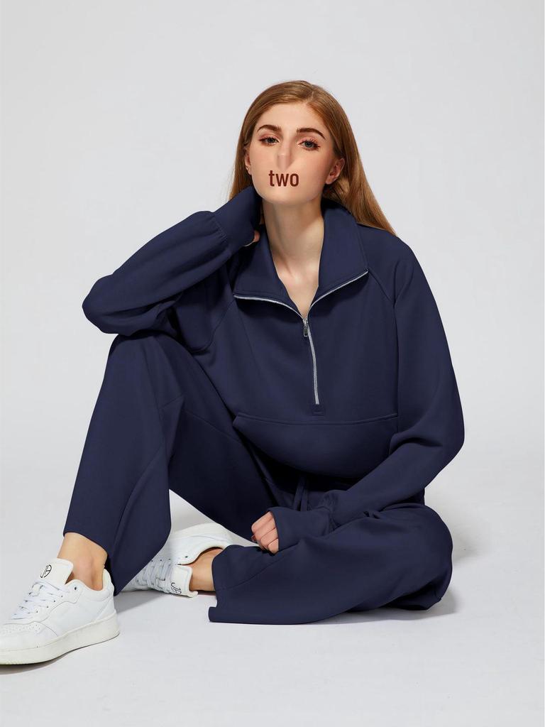 2025 Oversized Half-Zip Sweatshirt & Wide-Leg Sweatpants Women's Two-Piece Casual Set