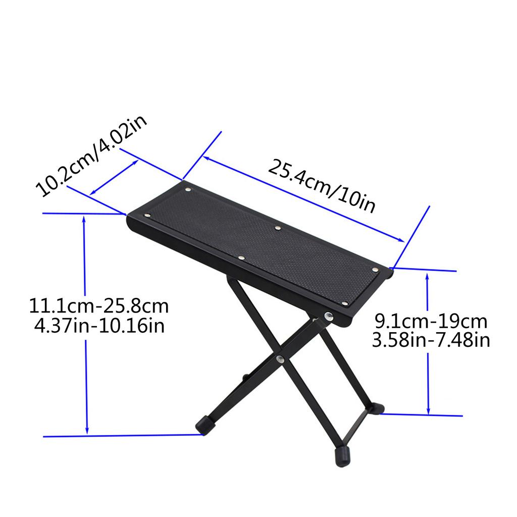 Metal Guitar Foot Stool 4 Gears Adjustable Guitar Foot Rest No-slip Foldable Footrest for Classical Acoustic Guitar Part
