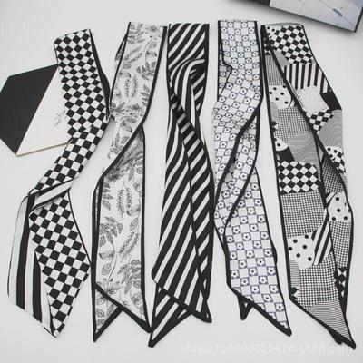 Satin Seidig Schwarz & Weiß Haarband Schleife Schal