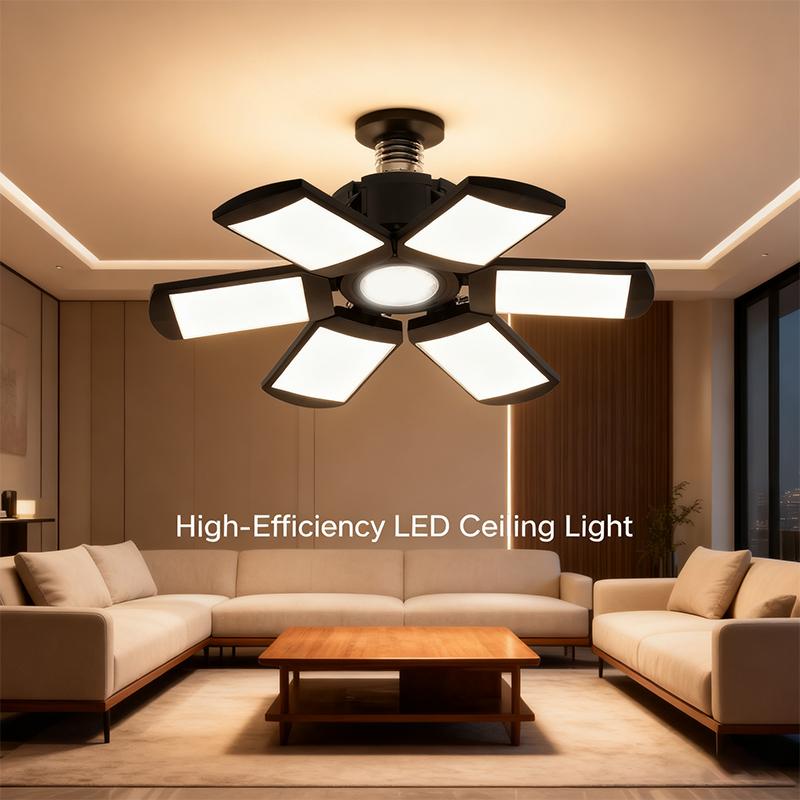 Adjustable 6-Leaf Folding LED Ceiling Light Bulb,E26/E27 Base,360° Wide Angle,Bright Garage Light,Warehouse,Basement,Workshop