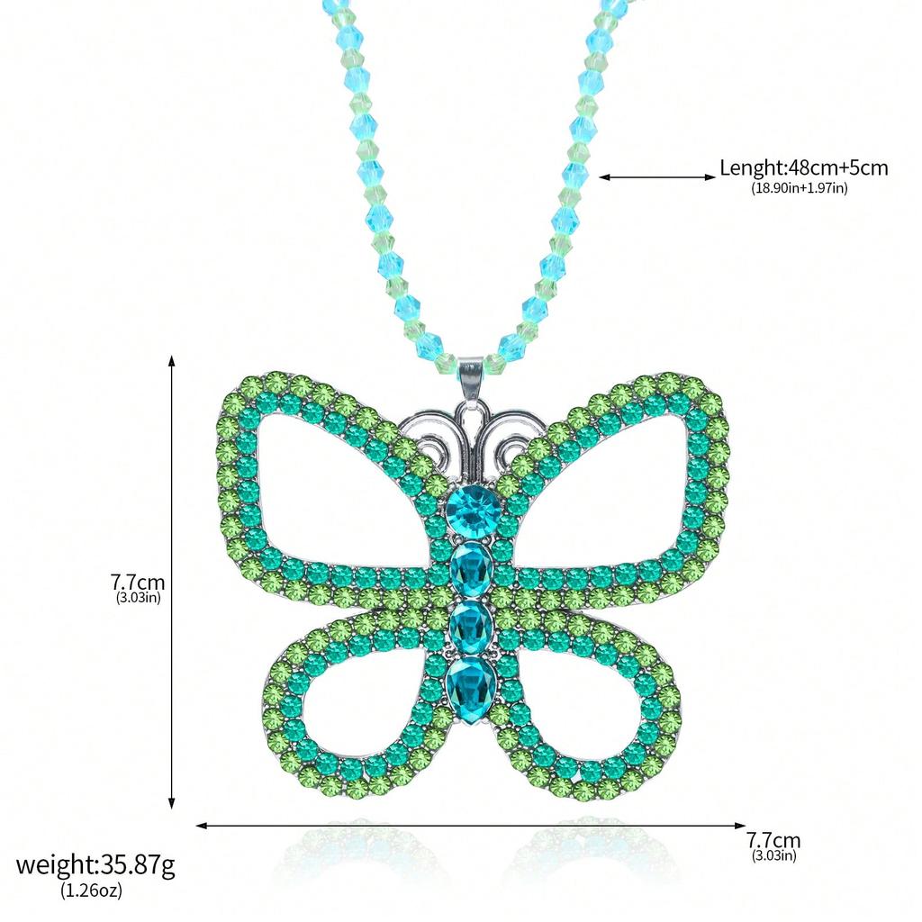 A large butterfly necklace, bead necklace, crystal butterfly pendant necklace for women