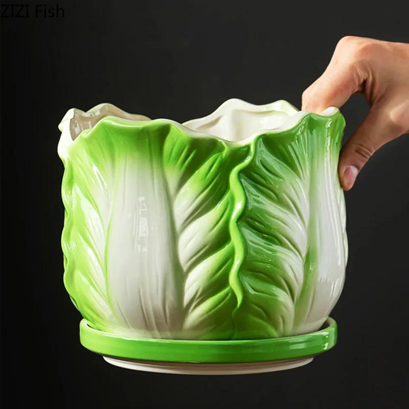 Kreative chinesische Kohl Keramikvase Kleine Pflanzentöpfe Tischdekoration Blumenarrangement Blumenvase Raum Ästhetische Dekoration