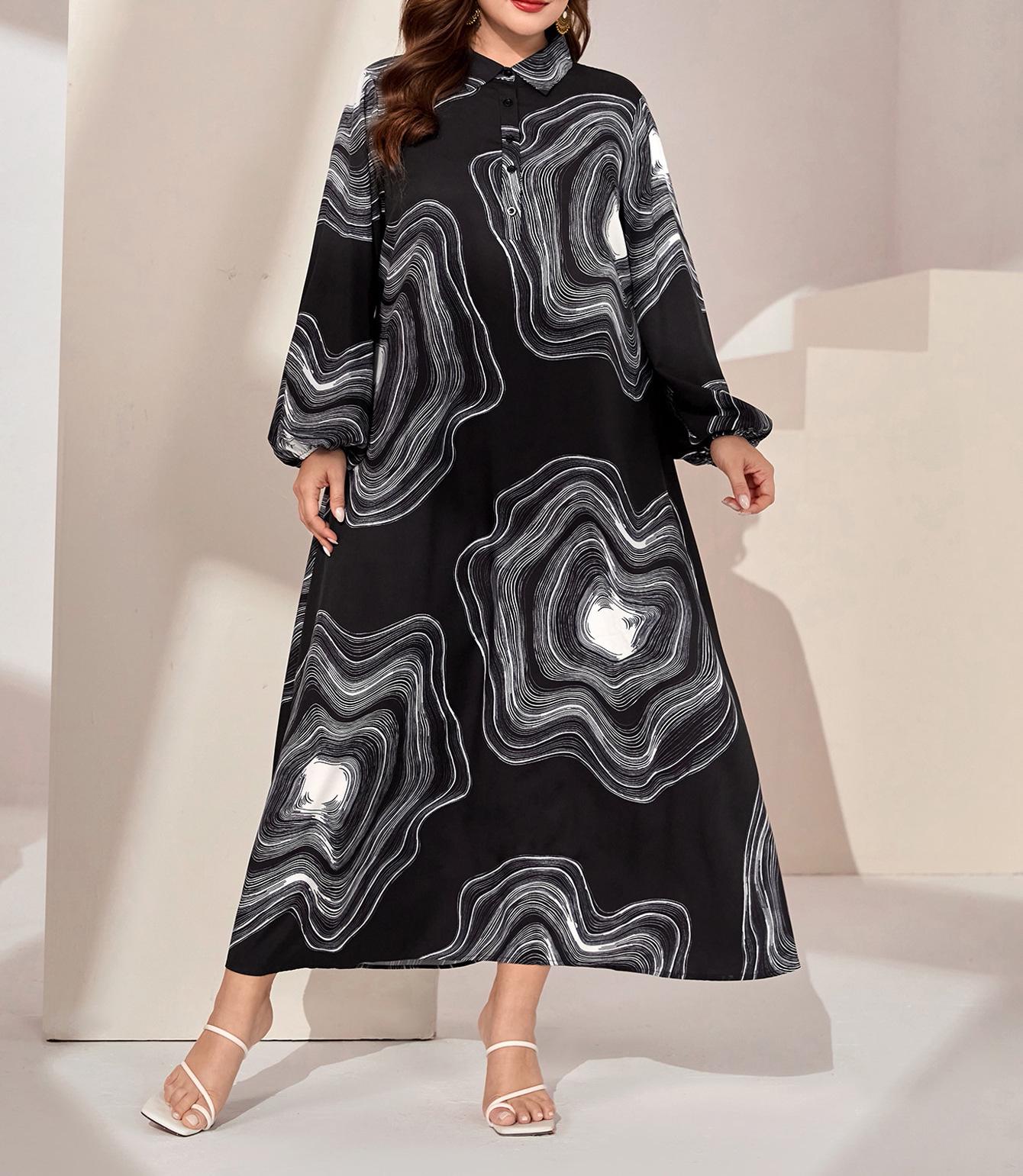 Plus Size Spring/Autumn A-line Mid-length Dress - Slimming and Flaw Concealing 1XL