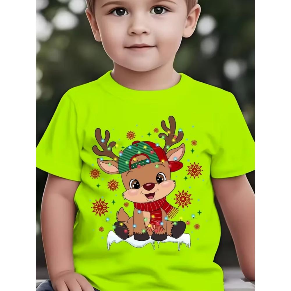 Christmas Children's T-Shirt Cartoon Deer Print Girl Clothes Cute Cartoon Pullover Tees Boy Top Casual Loose Children's Clothing