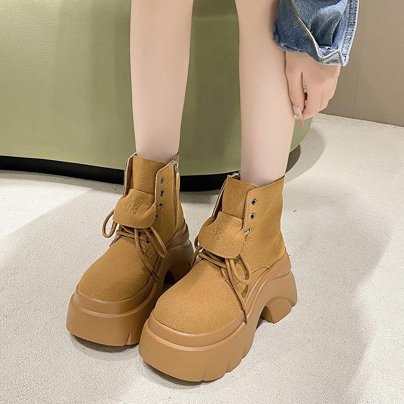 Mode Neue Damen High Platform Stiefeletten Herbst Winter Chunky Punk Schuhe Sneakers Frau Wildleder Motorradstiefel Mujer 9.5CM