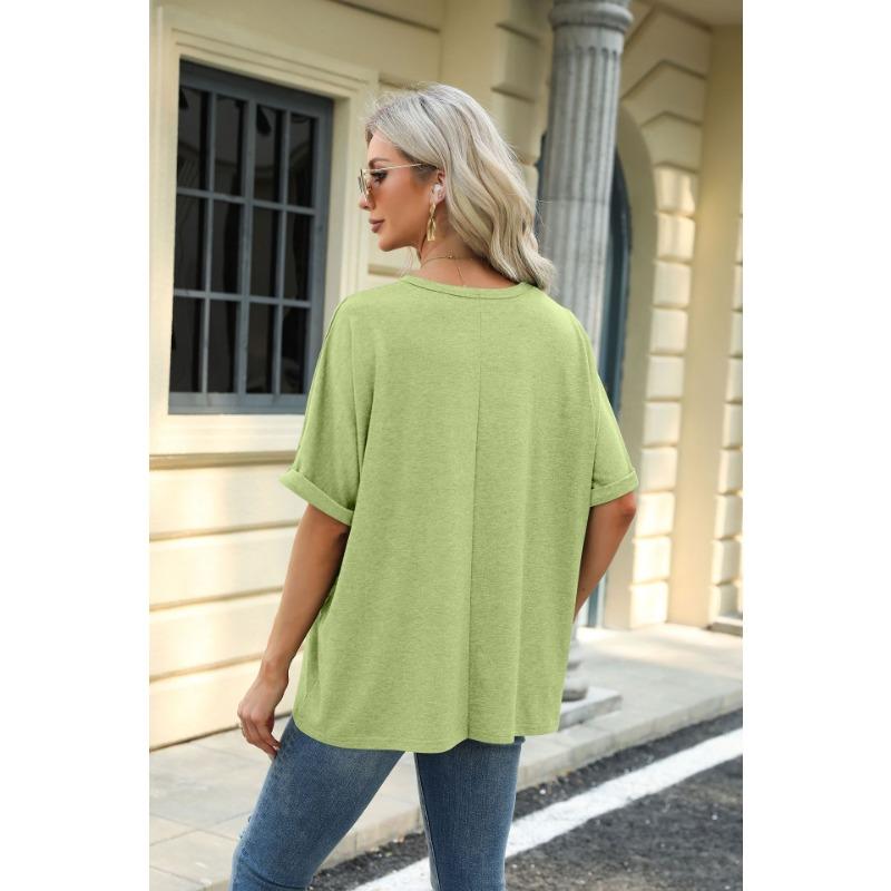 New Summer Women T-shirt Solid Color Round Neck Short Sleeve Loose T-shirt Tops