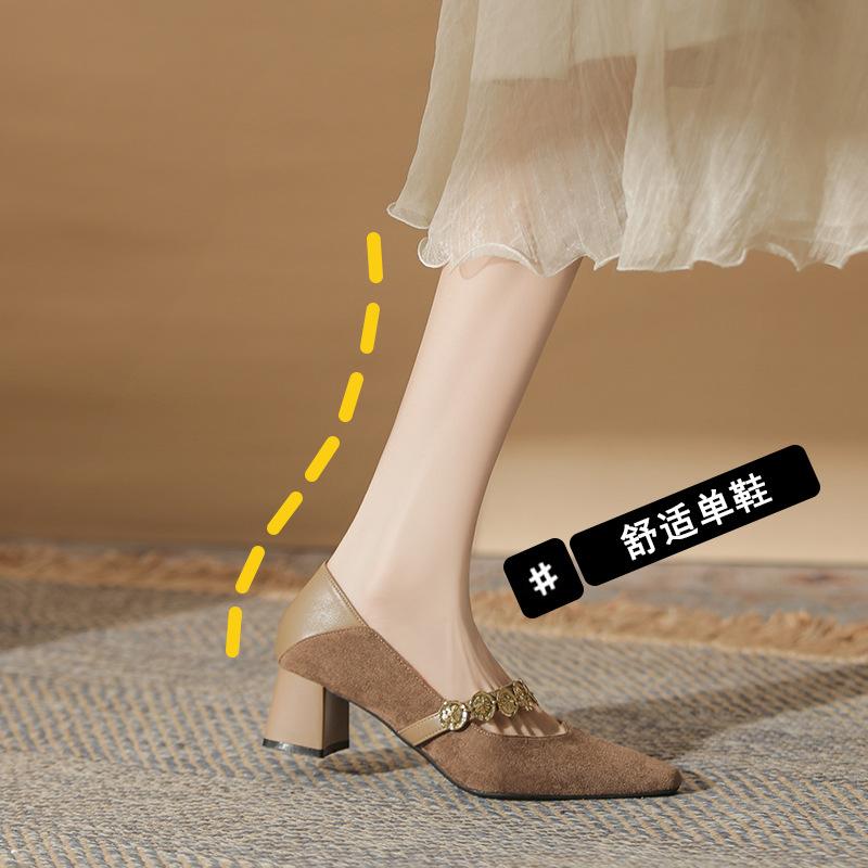 Temperament New Niche Design Suede Thick Heel Square Head Two Wear Comfortable and Versatile Women's Mary Jane Single Shoes Women
