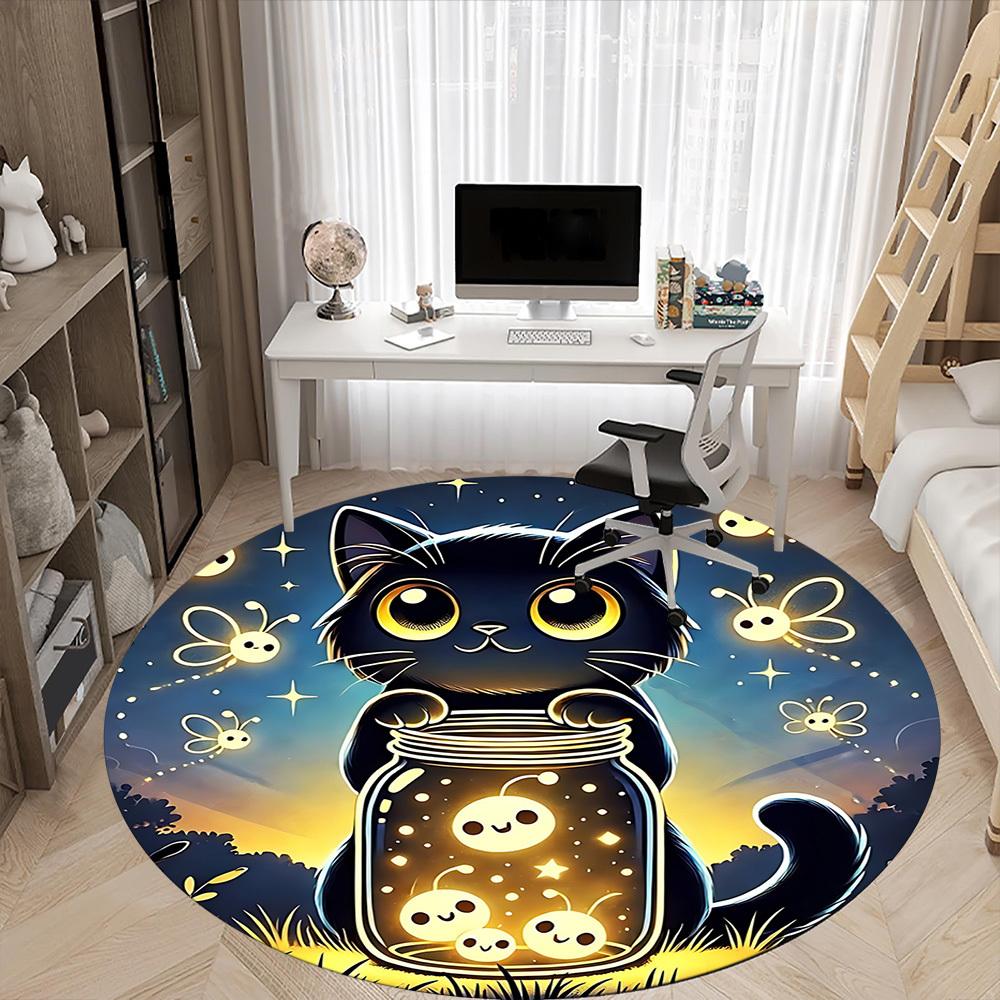 1 Stück Nachtkatze Büro Runder Teppich, Unter Bürostühlen Schlafzimmer Wohnzimmer Heimdekoration, Raumdeko