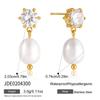 Youthway Sweet Pearl zircon Wedding Drop Earring 18K Gold PVD Plated Stainless Steel Lovely  Dangle Earring Party Jewelry