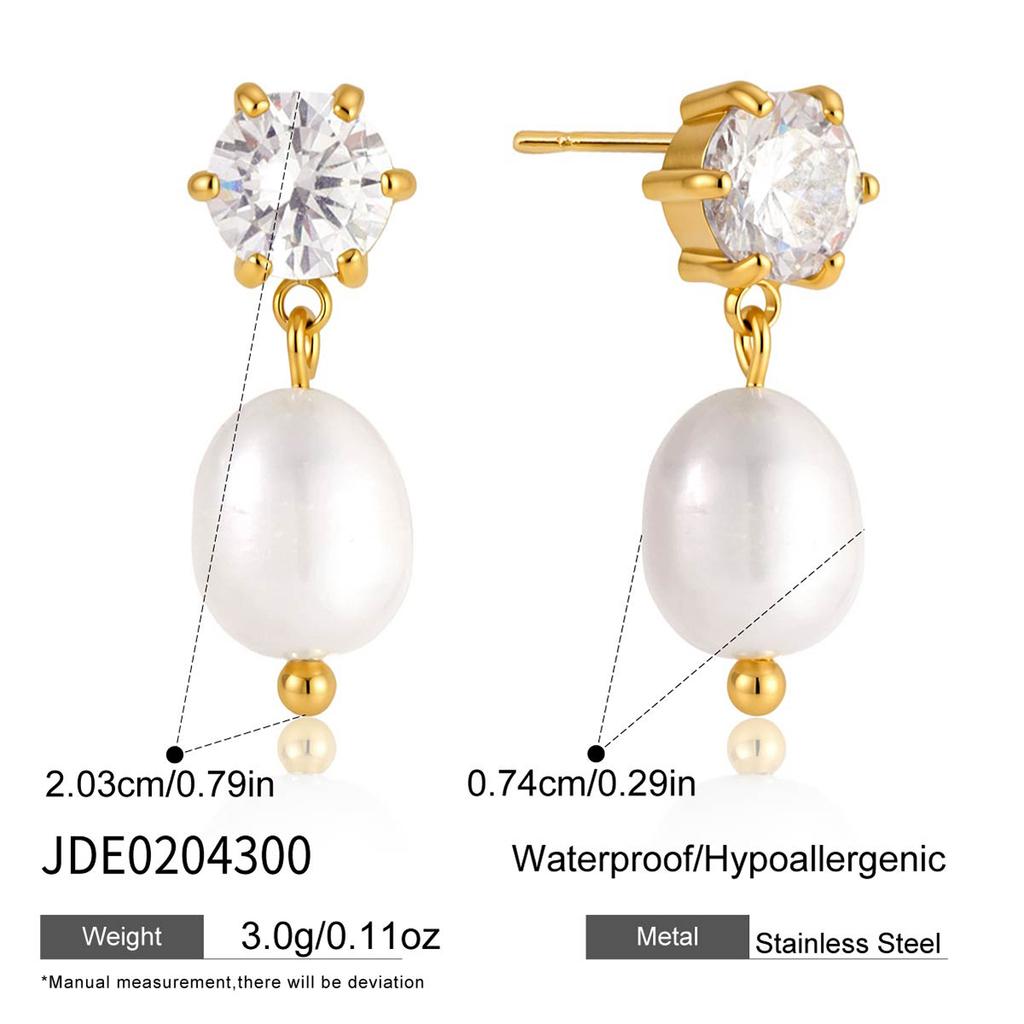 Youthway Sweet Pearl zircon Wedding Drop Earring 18K Gold PVD Plated Stainless Steel Lovely  Dangle Earring Party Jewelry