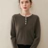 Autumn/Winter 2025 Women's Cashmere Sweater: Round Neck, Button-Up, Loose Fit, Color Block Long Sleeve Knit