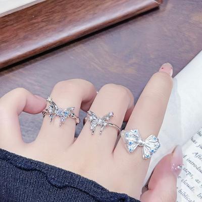 Thousand Gold Princess Style Cute Temperament Three-Dimensional Bow Open Ring Women'S Light Luxury Fashion Niche High Sense