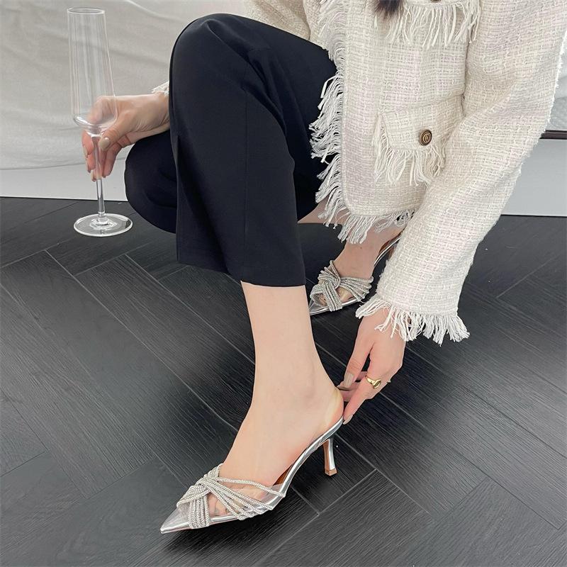 Summer New High Heel Sandals Women's Bag Head Water Diamond Transparent Film Thin Heel Sandals Platform Sandals