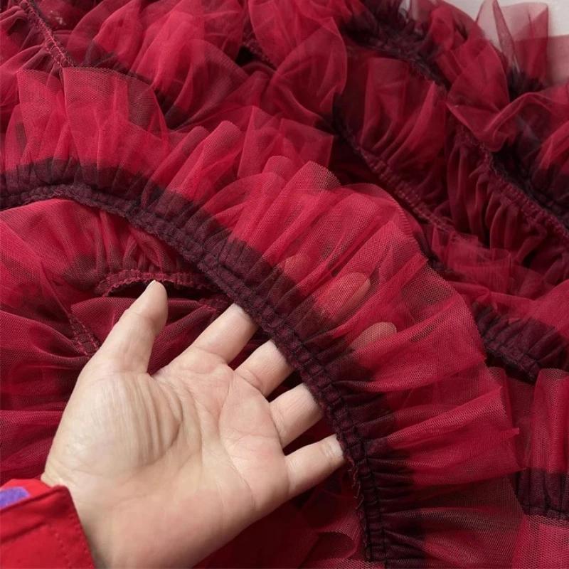 Mesh Lace Pleated Lolita Barbie Dress with Chinese-Style Cuffs Hem