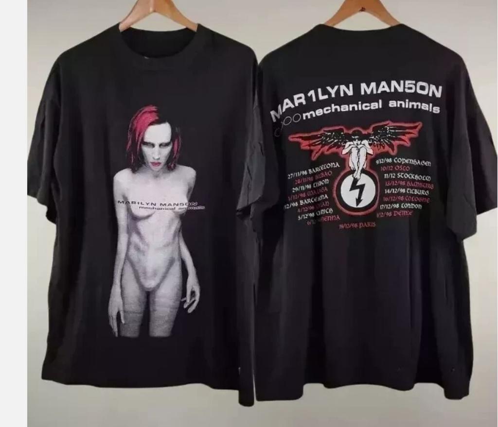 1998 Marilyn Manson Mechanical Animals 2 Side Black Unisex T Shirt Reprint