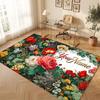 Floral Garden Theme Crystal Velvet Floor Rug Personalized Custom Name Text Warm Carpet Home Decoration