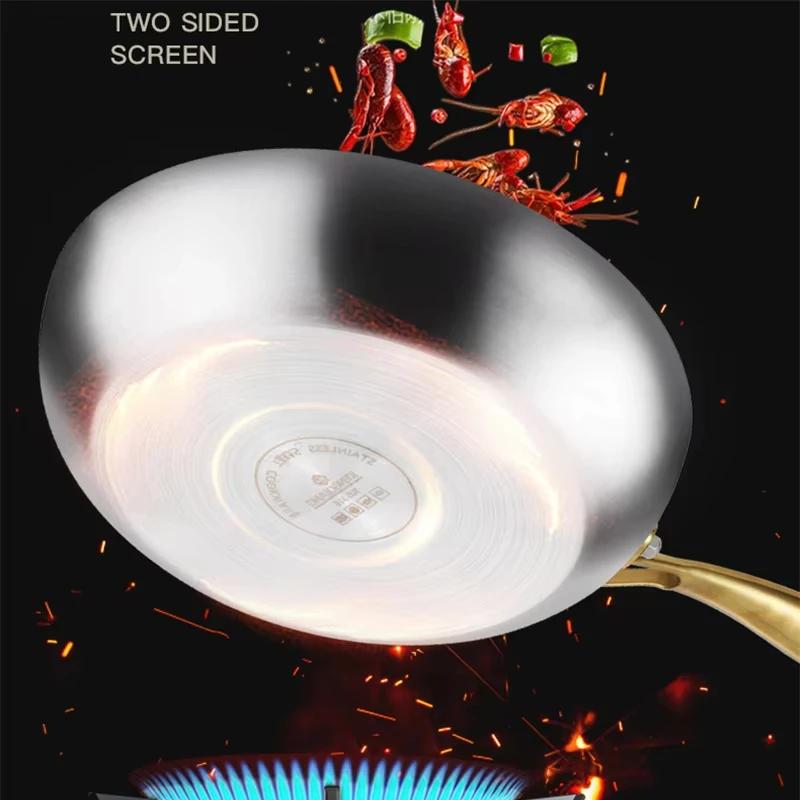Τηγάνι Wok από Ανοξείδωτο Ατσάλι 316 Αντικολλητικό Μαγείρεμα Σοτάρισμα Στέικ Γενικό για Επαγωγή Γάστρα Κουζινικά