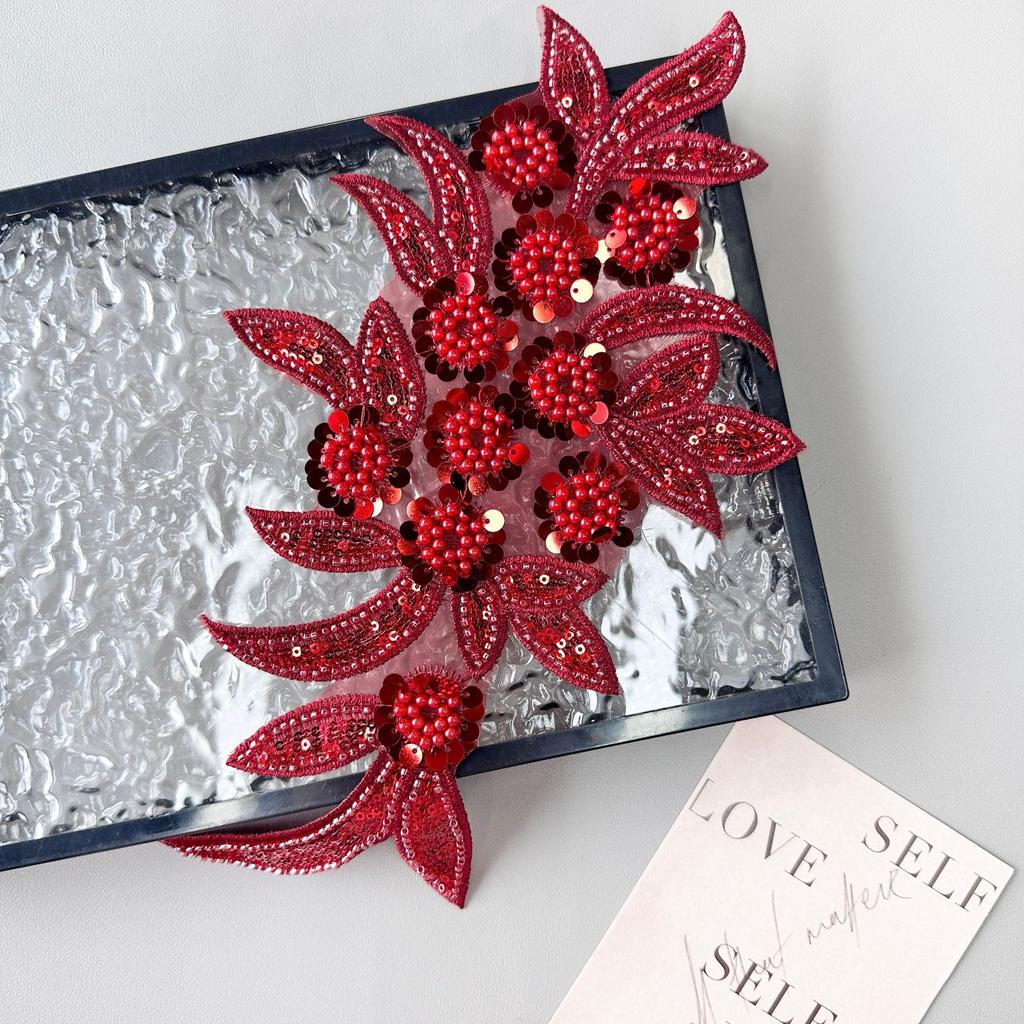Heavy Industry Mesh Handmade Beaded Sequins Three-Dimensional Flower Embroidery Applique Wedding Dress Hair Accessories Decorative Cloth Stickers