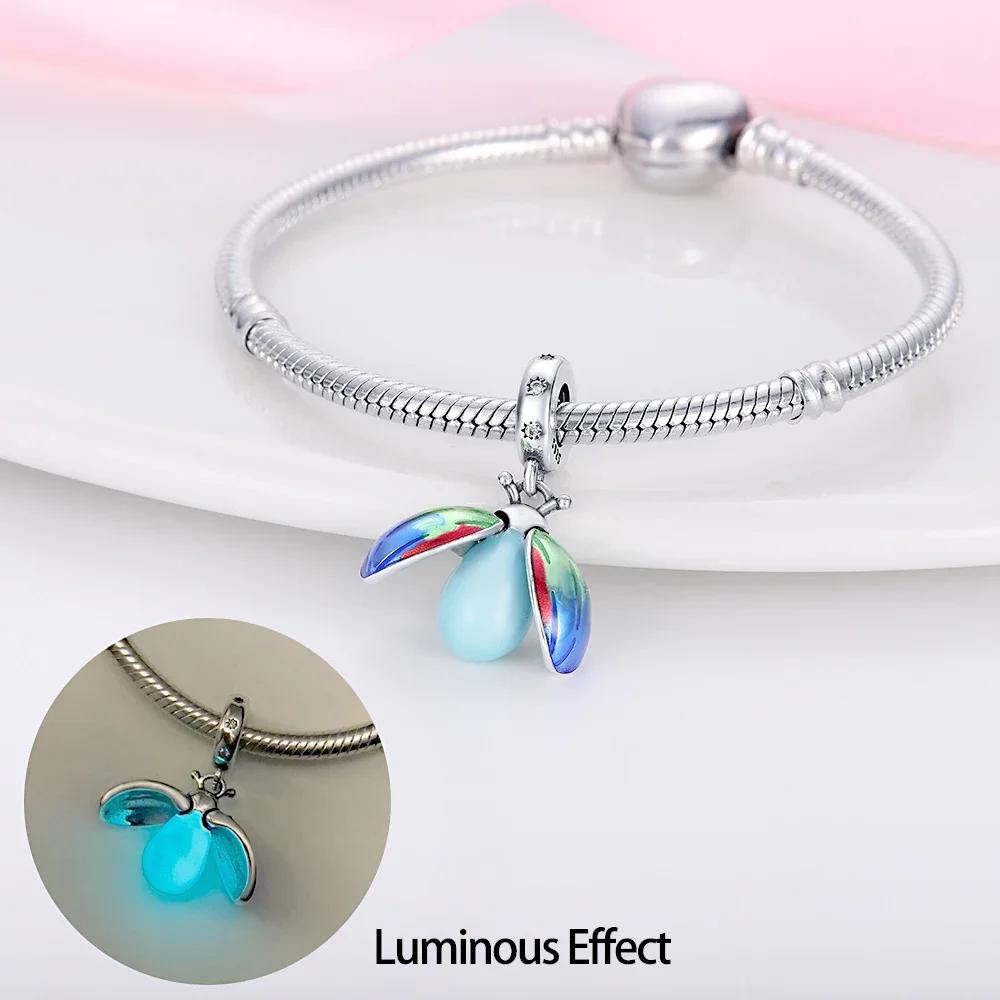 Copper Luminous Chameleon Change Color Butterfly Insect Beads Charms Pendant Fit Original Bracelets Diy Jewelry