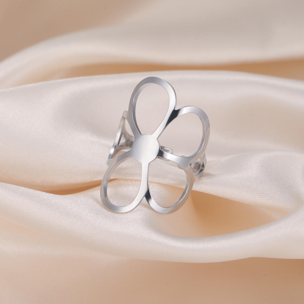 Lemegeton Large Flower Open Rings Women Stainless Steel Gold Color Adjustable Finger Ring Bohemian Jewelry Wedding Gift