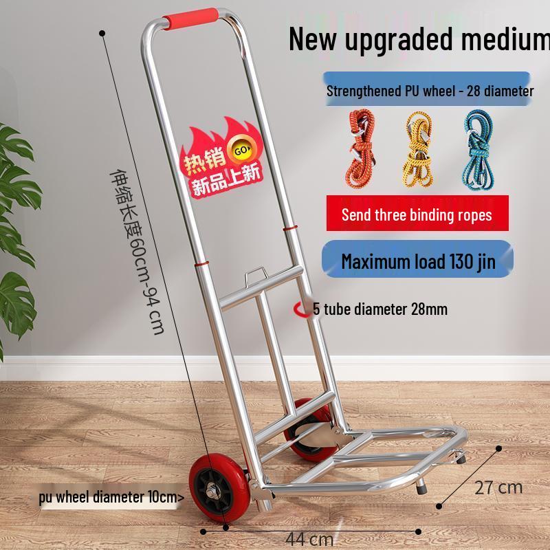 Carrito de Compras Plegable Portátil para Uso Doméstico - Carrito de Equipaje de Acero al Carbono Tirado a Mano para Comestibles
