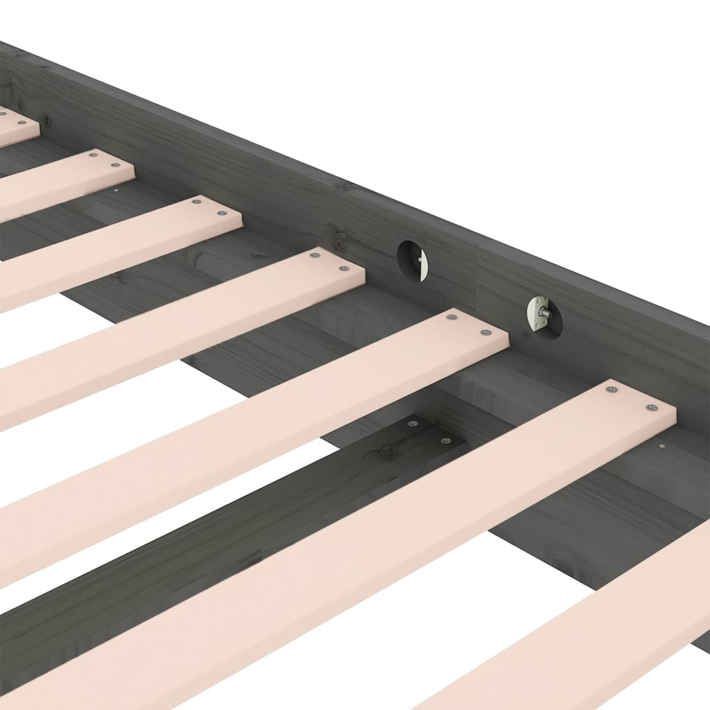 Vidaxl Bed Frame, Gray, Solid Wood, 120X190 Cm, Double