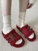 Thick-soled fluffy slippers women wear 2025 autumn and winter new plush shoes go out Internet celebrities soft-soled cotton drag tide