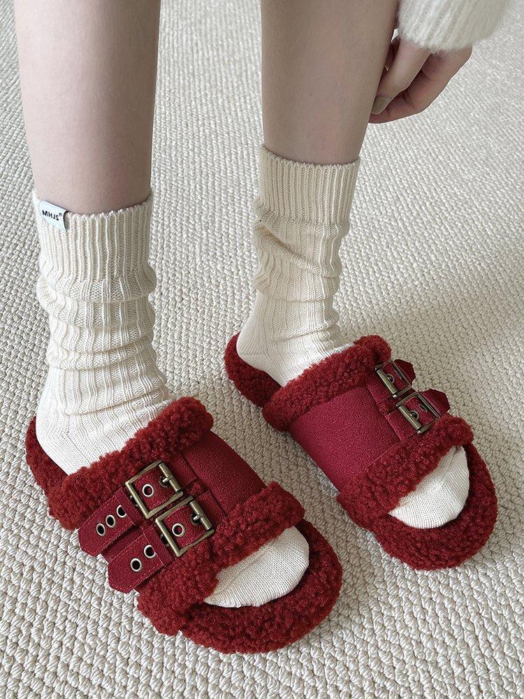Thick-soled fluffy slippers women wear 2025 autumn and winter new plush shoes go out Internet celebrities soft-soled cotton drag tide
