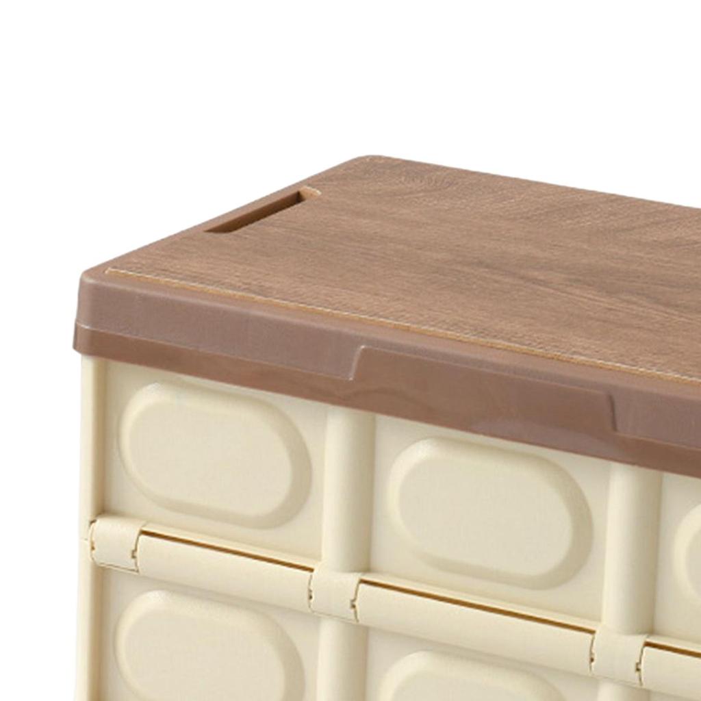 Collapsible Storage Bin Container with Wooden Lid for Indoor Fishing Outdoor