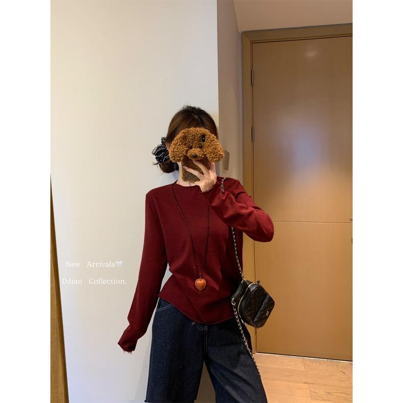 Curled Pullover Knitted Sweater Women's Bottoming Shirt Spring New Versatile Simple Long-sleeved Soft Waxy Inner Top