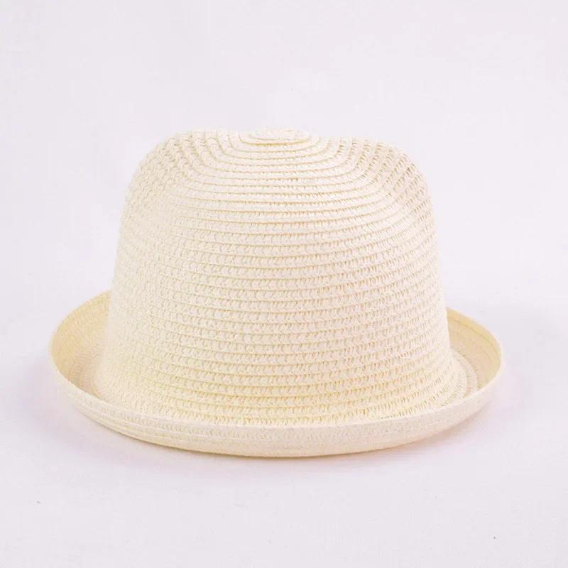 Fashion Lovely Girls Boys Straw Hats Headdress Summer Kids Baby Bucket Sun Hat Cute Ear Solid Floppy Beach Cap For Children