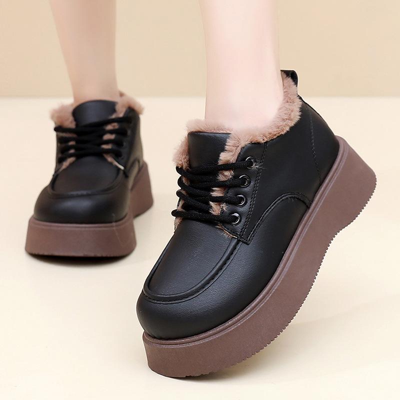 Women's Large Size Soft Sole Winter Warm Non-slip Fur One Snow Boots One Foot Stirrup Padded Lined Ankle Boots Non-slip Outdoor Sports Cotton Boots