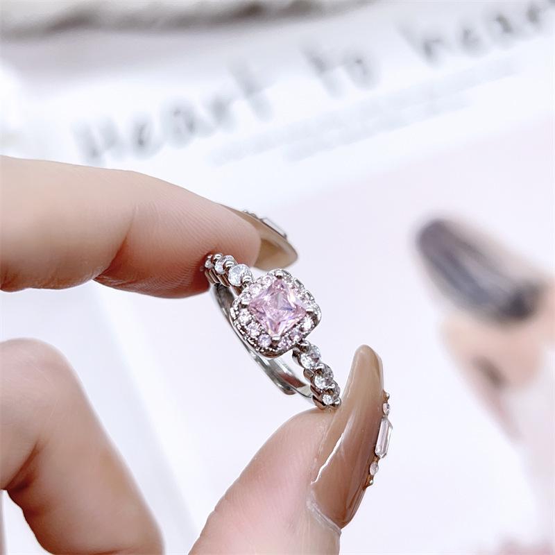 Korean-Style Cute Pink High-Carbon Diamond Exquisite Adjustable Ring for Women - Chic and Sweet Gift Open Adjustable